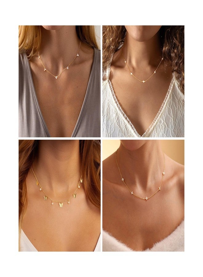 Yoosteel Gold-plated Necklace for Women - Dainty 14k Gold Plated Necklace Choker Clover Cubic Zirconia Station Necklaces for Women Teen Gifts Trendy Prom Jewelry Christmas Stocking Stuffer Gift - Image 5